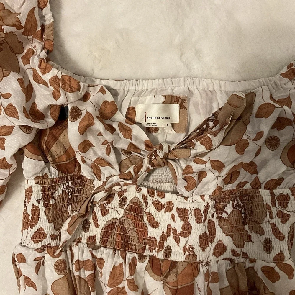 Anthropologie Tiered Floral Maxi Dress Size S Fits Like M Brown And White - Picture 6 of 9